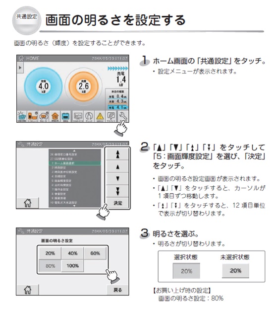 デンソー HEMS | 画面の明るさ設定